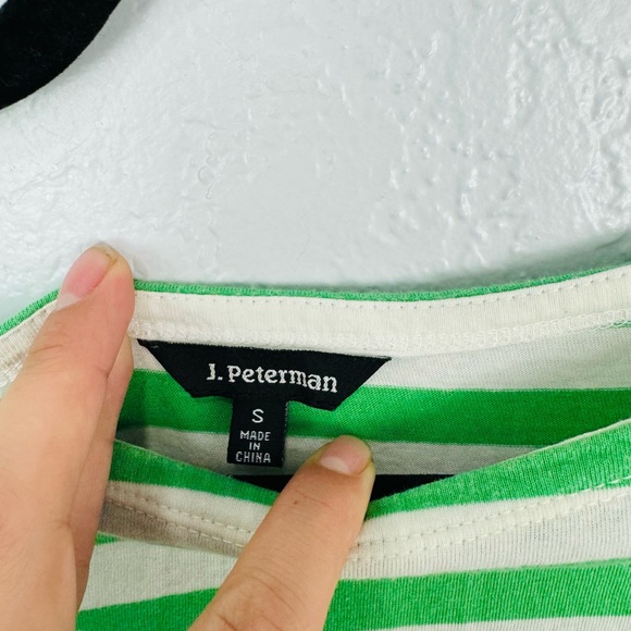 J. peterman Green & White Striped a3/4 Sleeve Casual Top - Picture 3 of 6